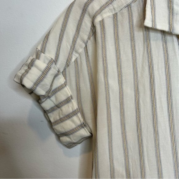 Frame Denim Clean Collar Short Sleeve Button Up Stripe Shirt - Picture 5 of 7